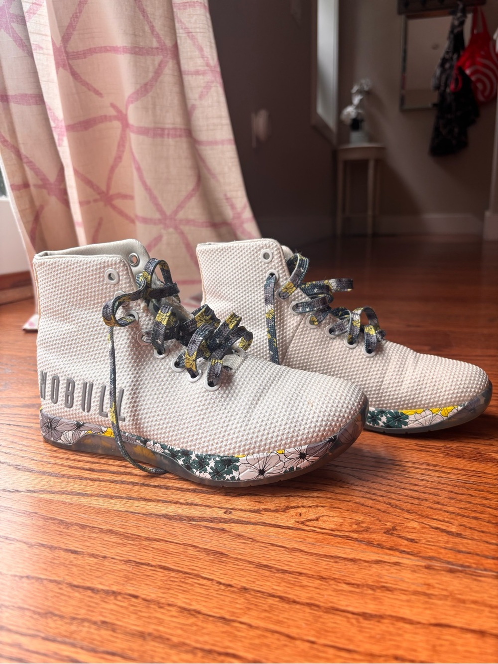 Nobull Women's White High-Top Trainer with Floral Sole